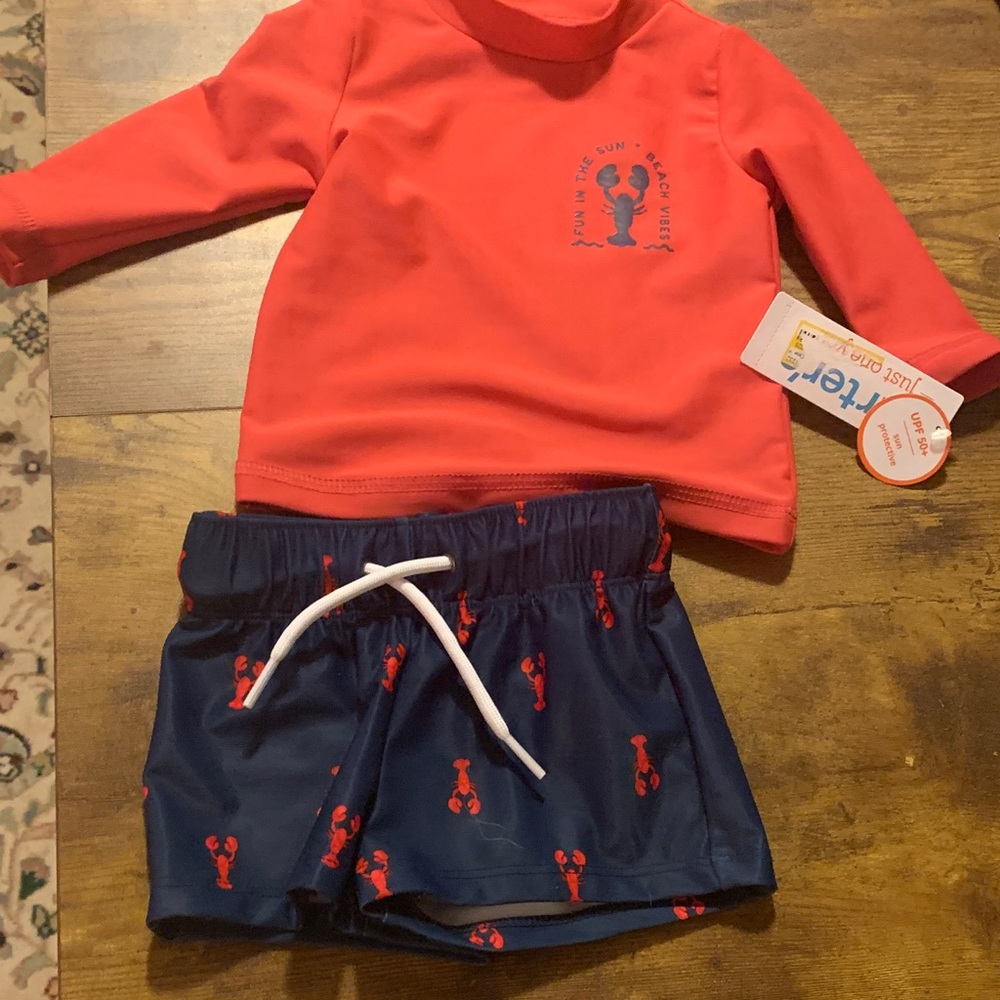 Carter’s Red & Blue Lobster Swim Set UPF 50+ 2-piece Baby 3 Mo Spring Break